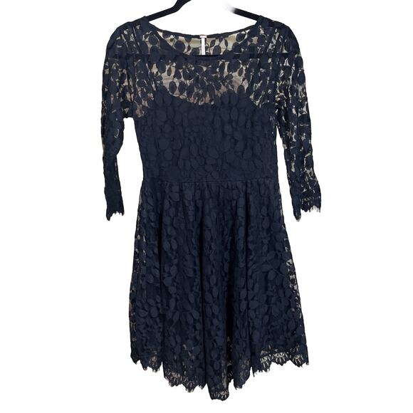 Free People Black Lace Whimsygoth Dress Size 2 Witchy Grunge Asymmetric Hem - Picture 1 of 12
